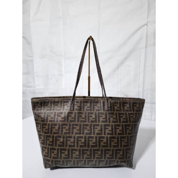 Authentic FENDI Zucca Spalmati Medium Roll Tote Bag Tobacco Brown - Picture 4 of 16